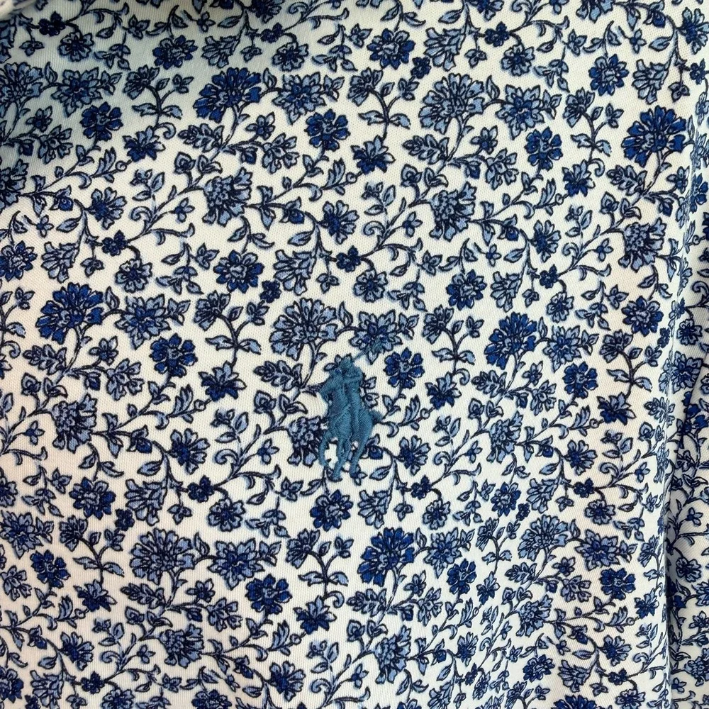 Polo Ralph Lauren Mens Floral Classic Fit Polo Shirt Sz XXL Blue White Cotton